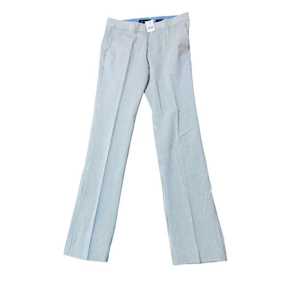NWT Crewcuts Size 14 Boy Seersucker Trousers Light Blue White 30" Inseam